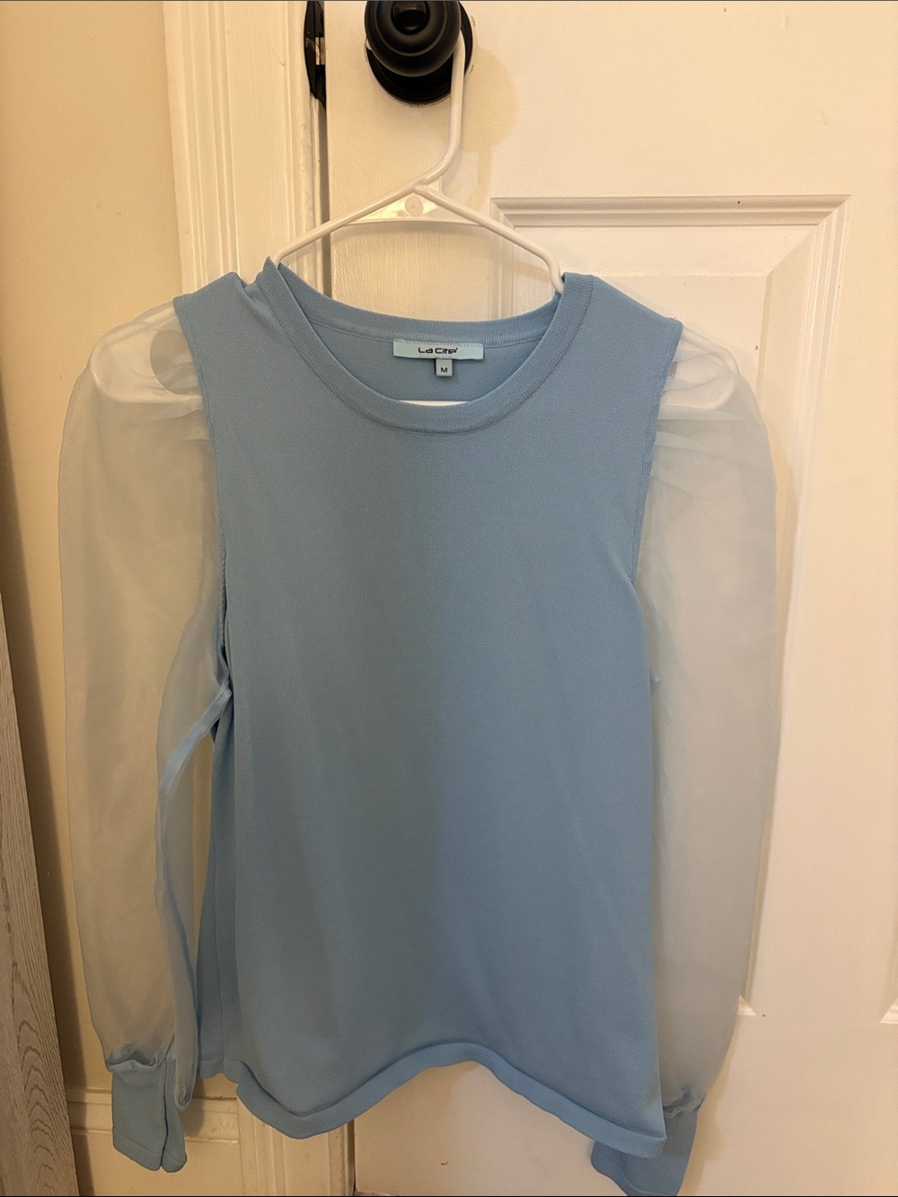 La Cera Light Blue Puff-Sleeve Sweatshirt